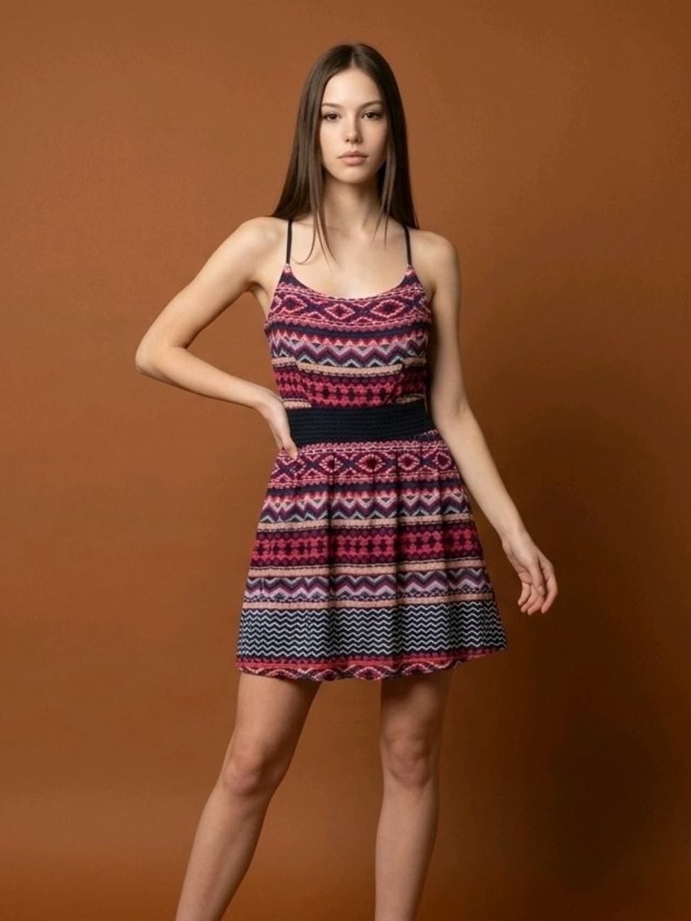 Trixxi Boho Tribal Geometric Aztec Print Mini Dress Festival Summer NWT Medium